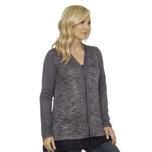 LOGO Lounge by Lori Goldstein Size XS V-Neck Zip Up Sweater Cardigan Lace Hem